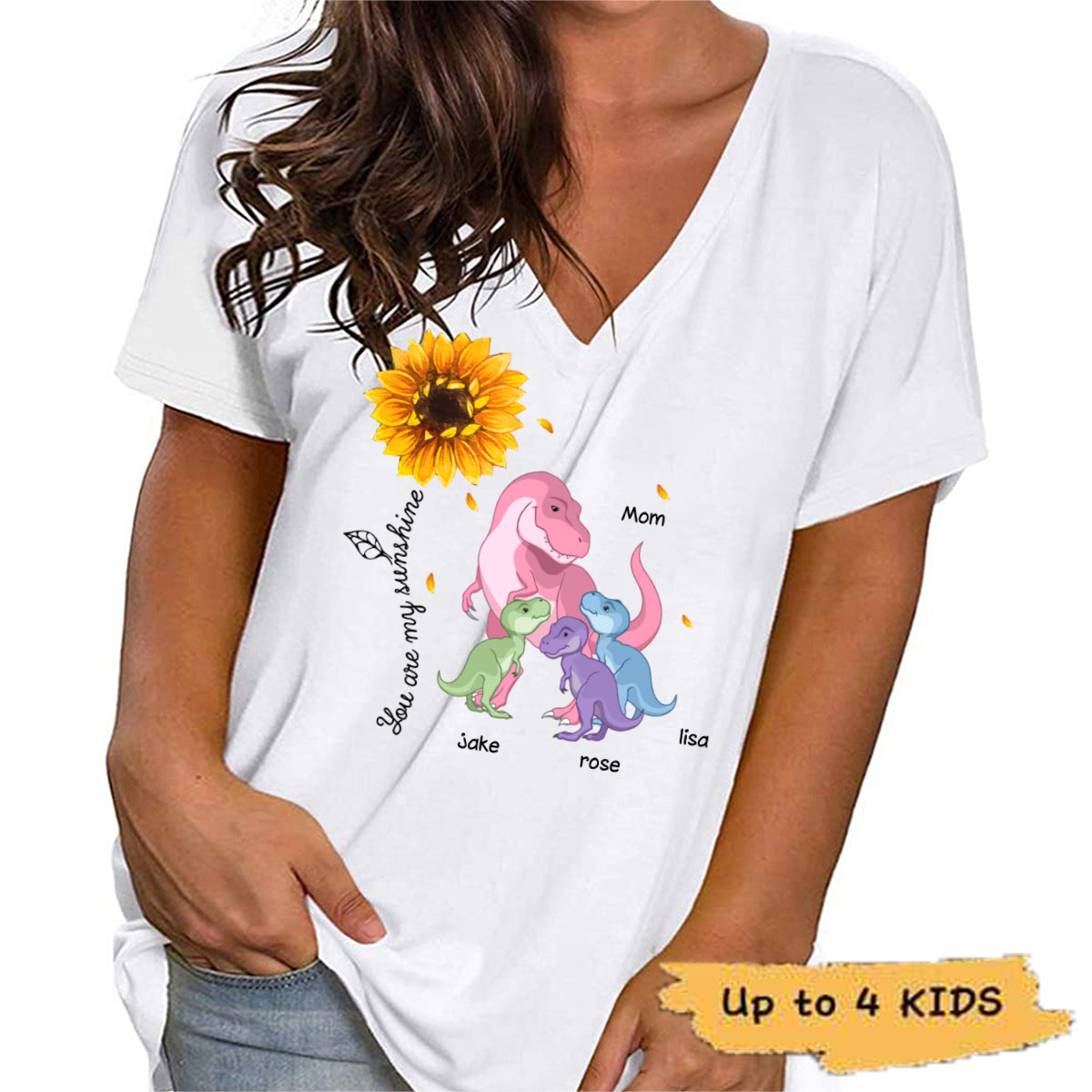 Dinosaurs You Are My Sunshine Personalized Womens Short Sleeve Tops V Neck Casual Flowy