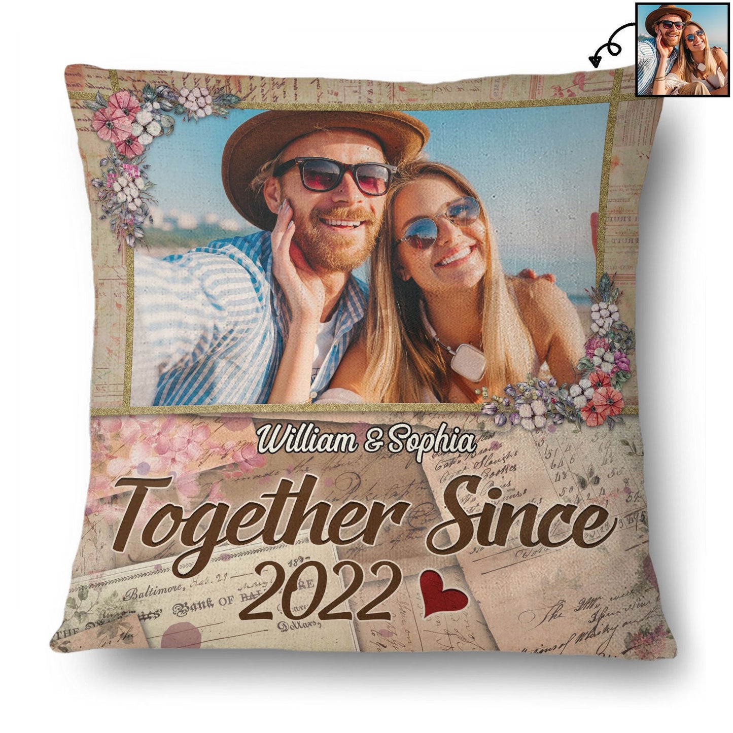 Custom Photo Together Since Husband Wife - Couple Gift - Personalized Custom Pillow