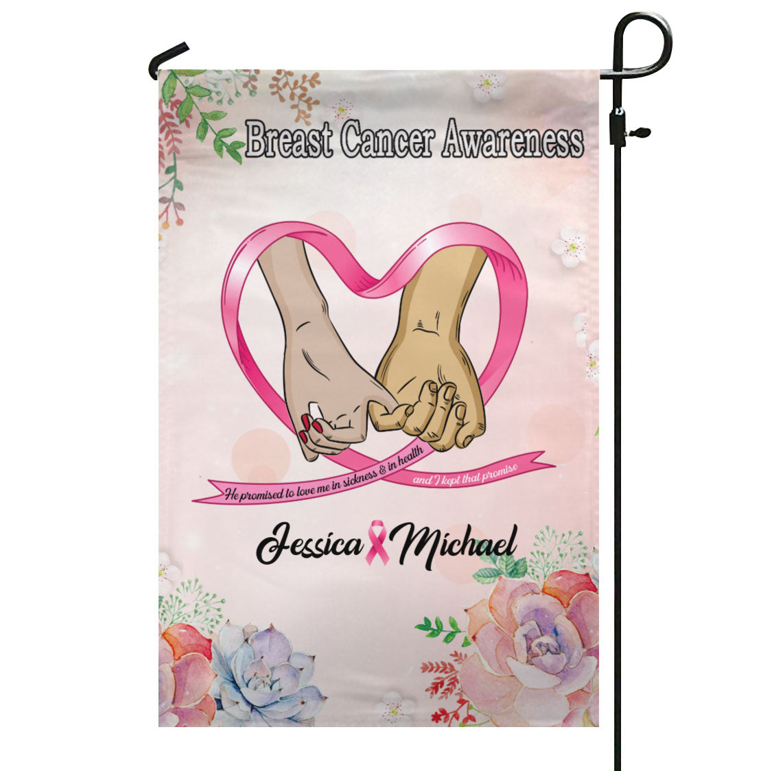 Breast Cancer Couple Together Personalized Name Garden Flag