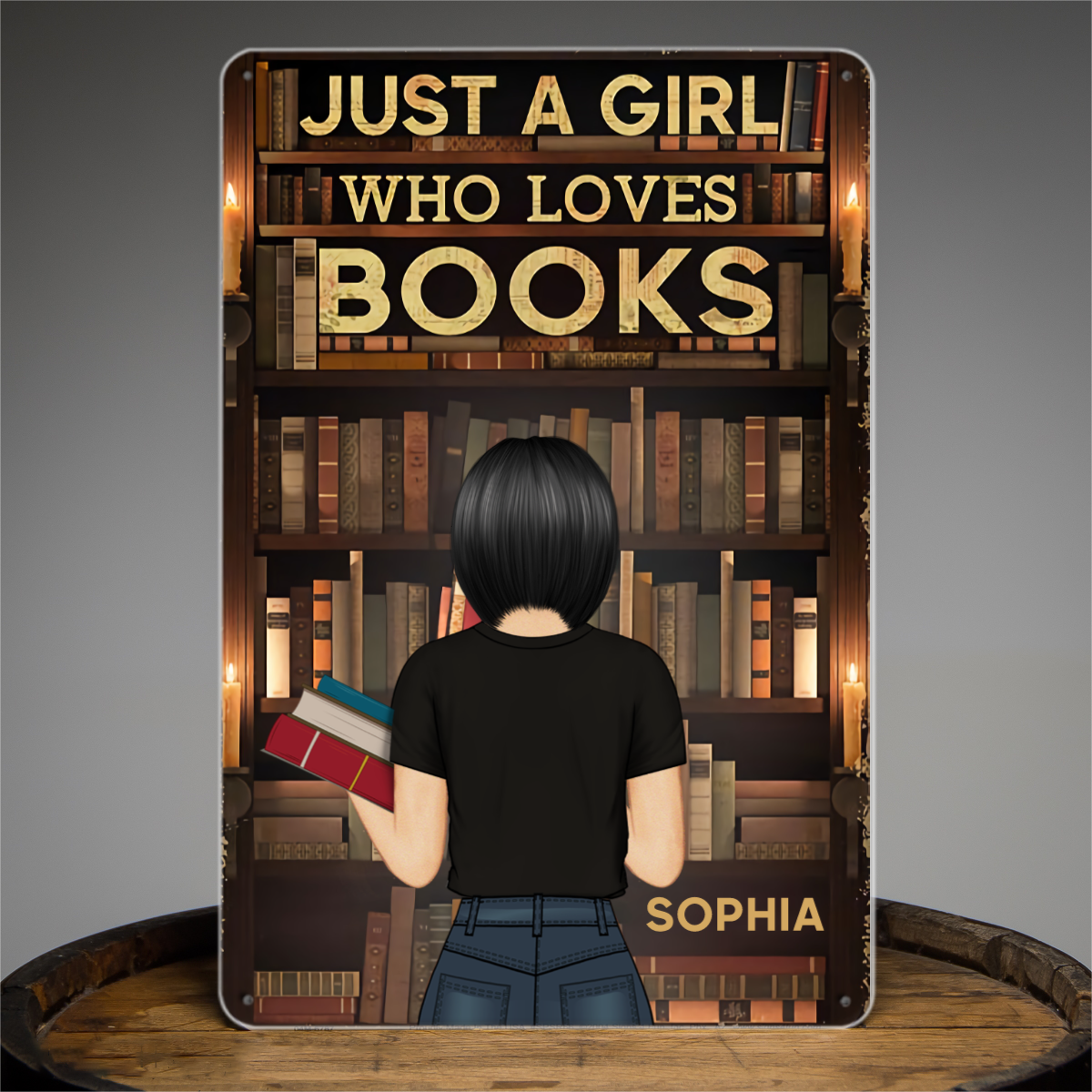Just A Girl Who Loves Books Reading パーソナライズされたメタルサイン