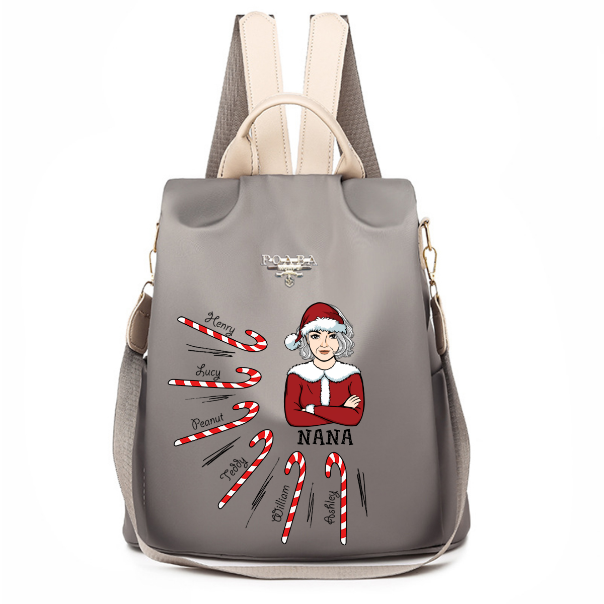 Christmas Candy Canes Mom Grandma Personalized Backpack