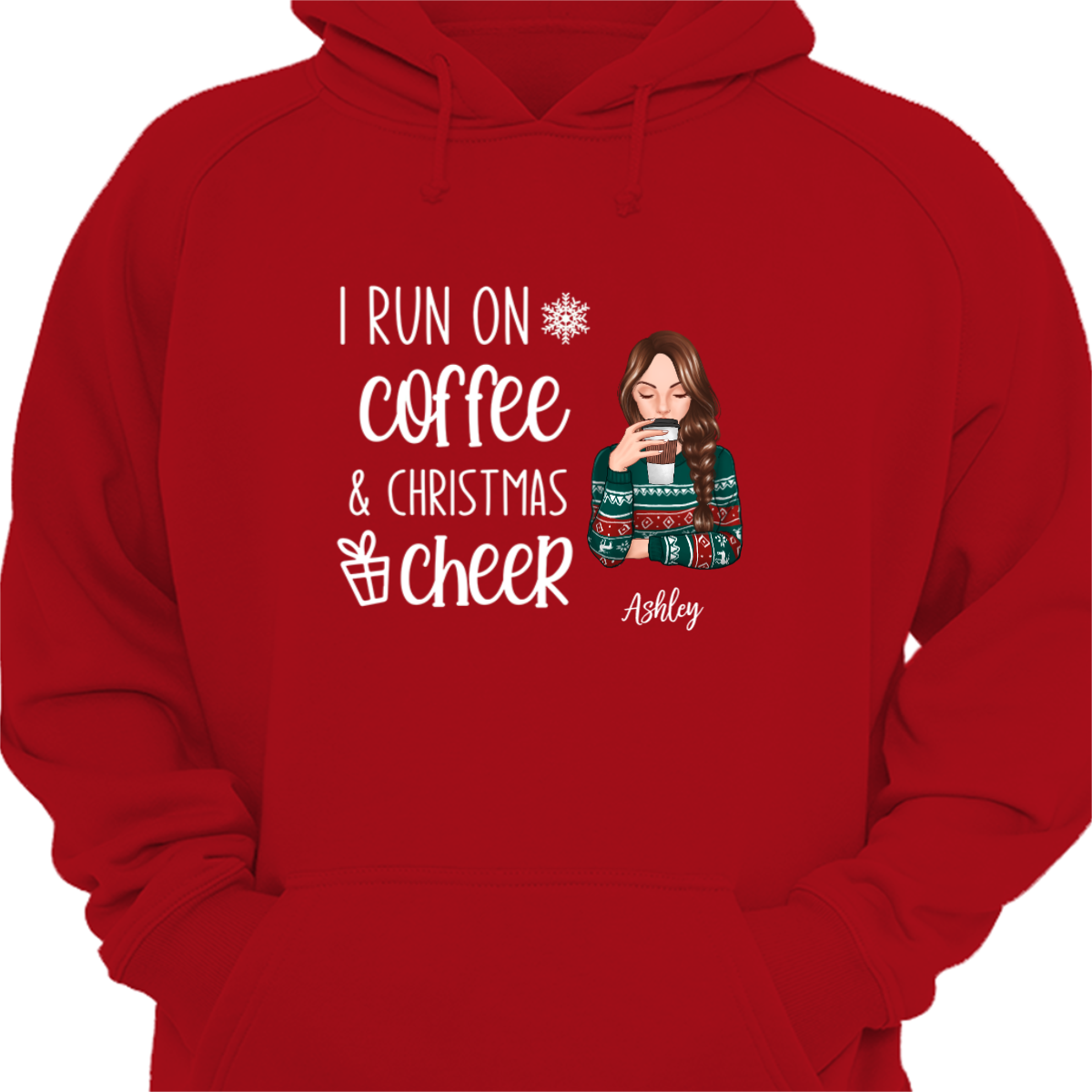 Run On Coffee & Christmas Cheer Personalized Hoodie Sweatshirt