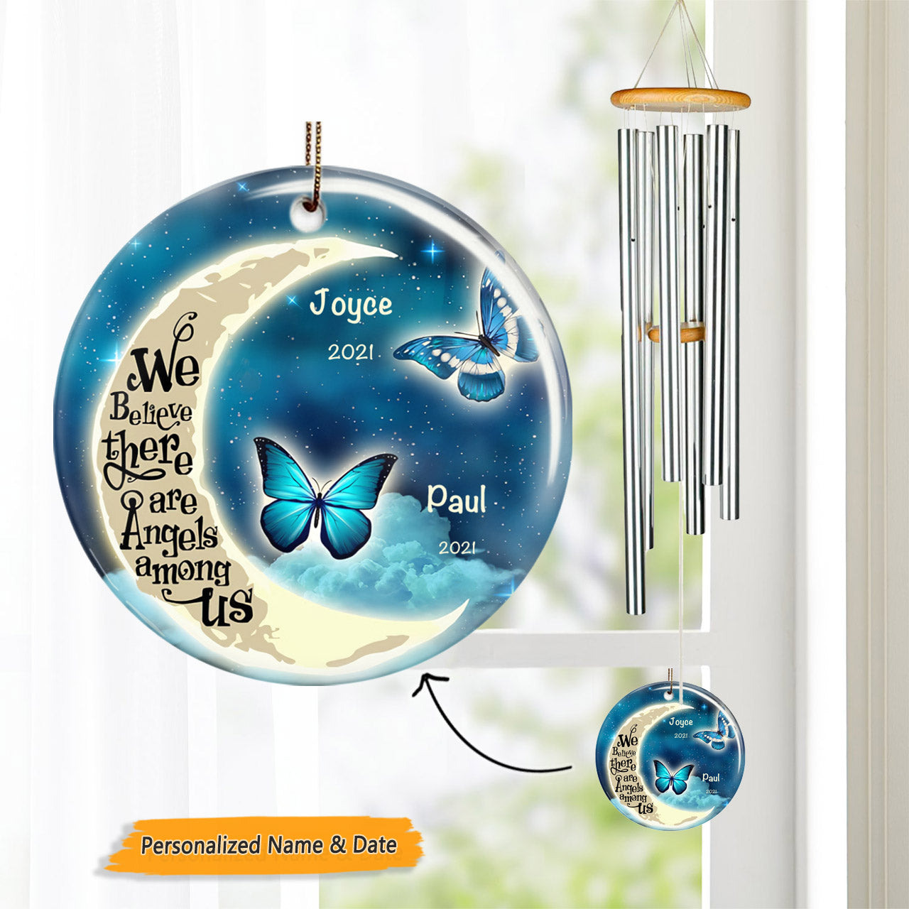Moon And Butterflies Custom Wind Chime