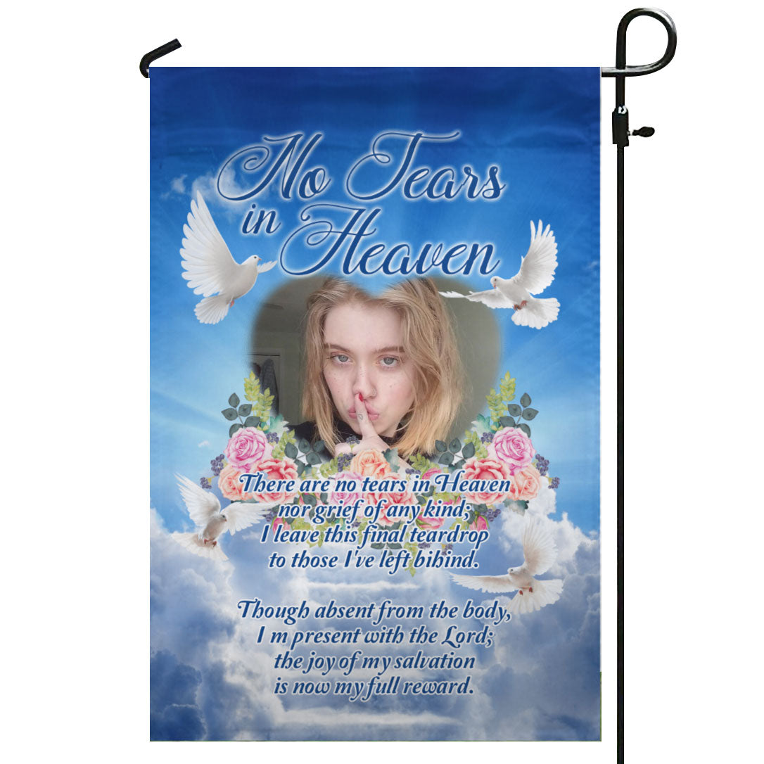 No Tears In Heaven Personalized Photo Memorial Garden & House Flag