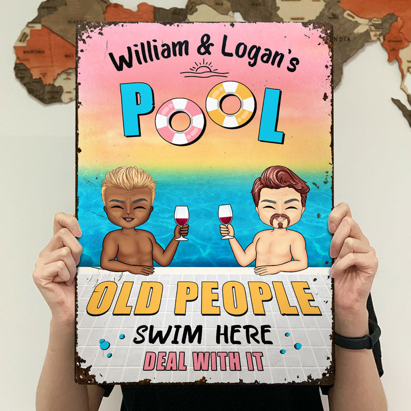 Old People Swim Here - Pool, Poolside Decoration - Personalized Custom Classic Metal Signs