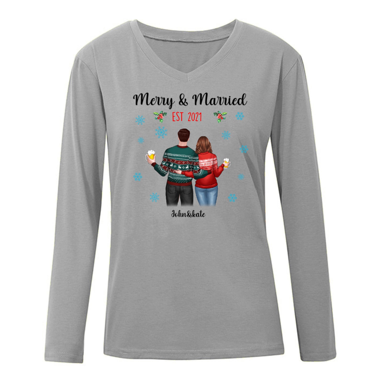 Merry And Married Couple Standing Christmas Personalized Long Sleeve Shirt