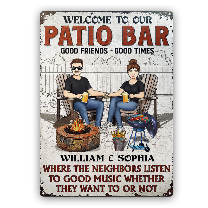 Patio Grilling Family Couple Listen To The Good Music - Backyard Sign - Personalized Custom Classic Metal Signs