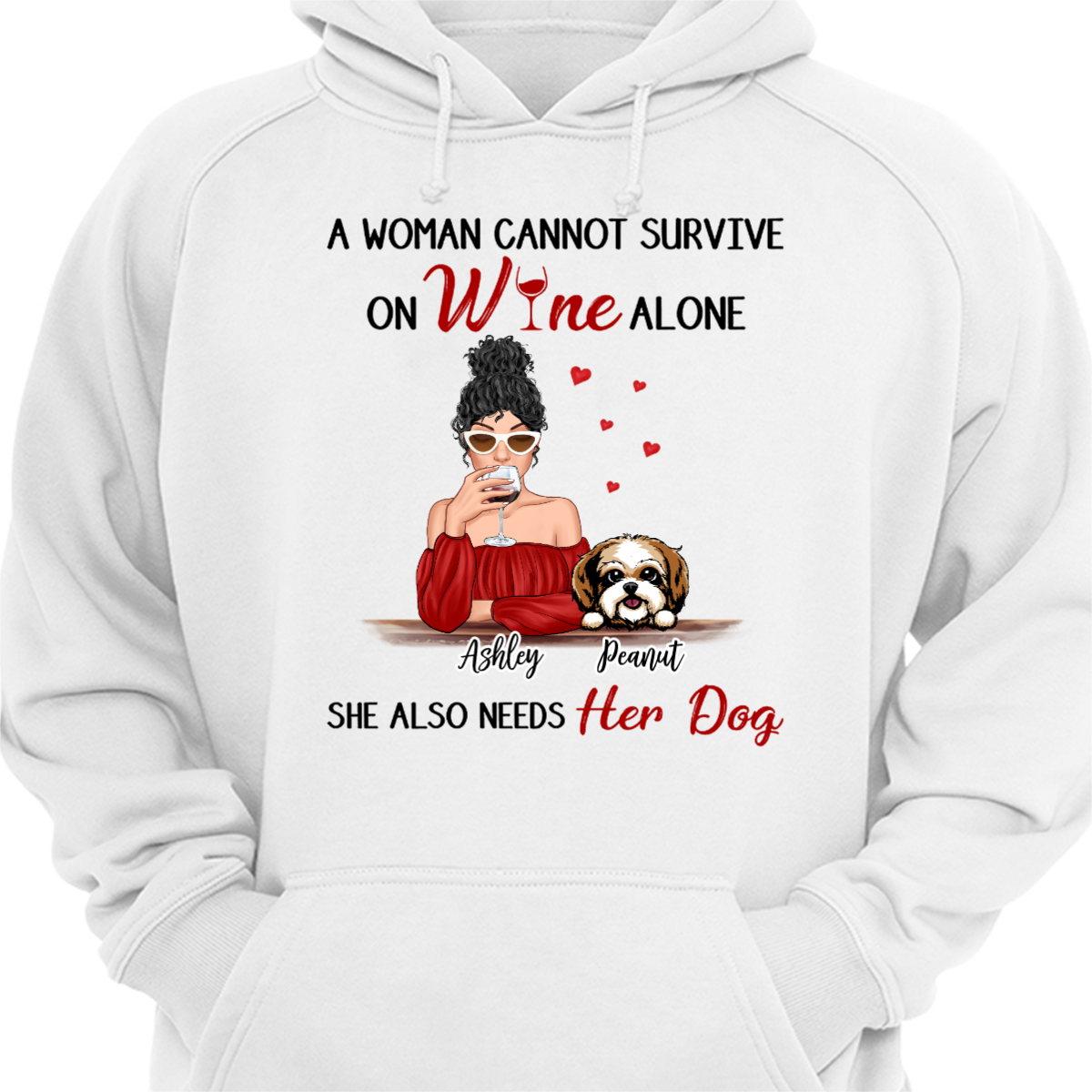 Woman Cannot Survive On Wine And Dogs パーソナライズド パーカー スウェットシャツ