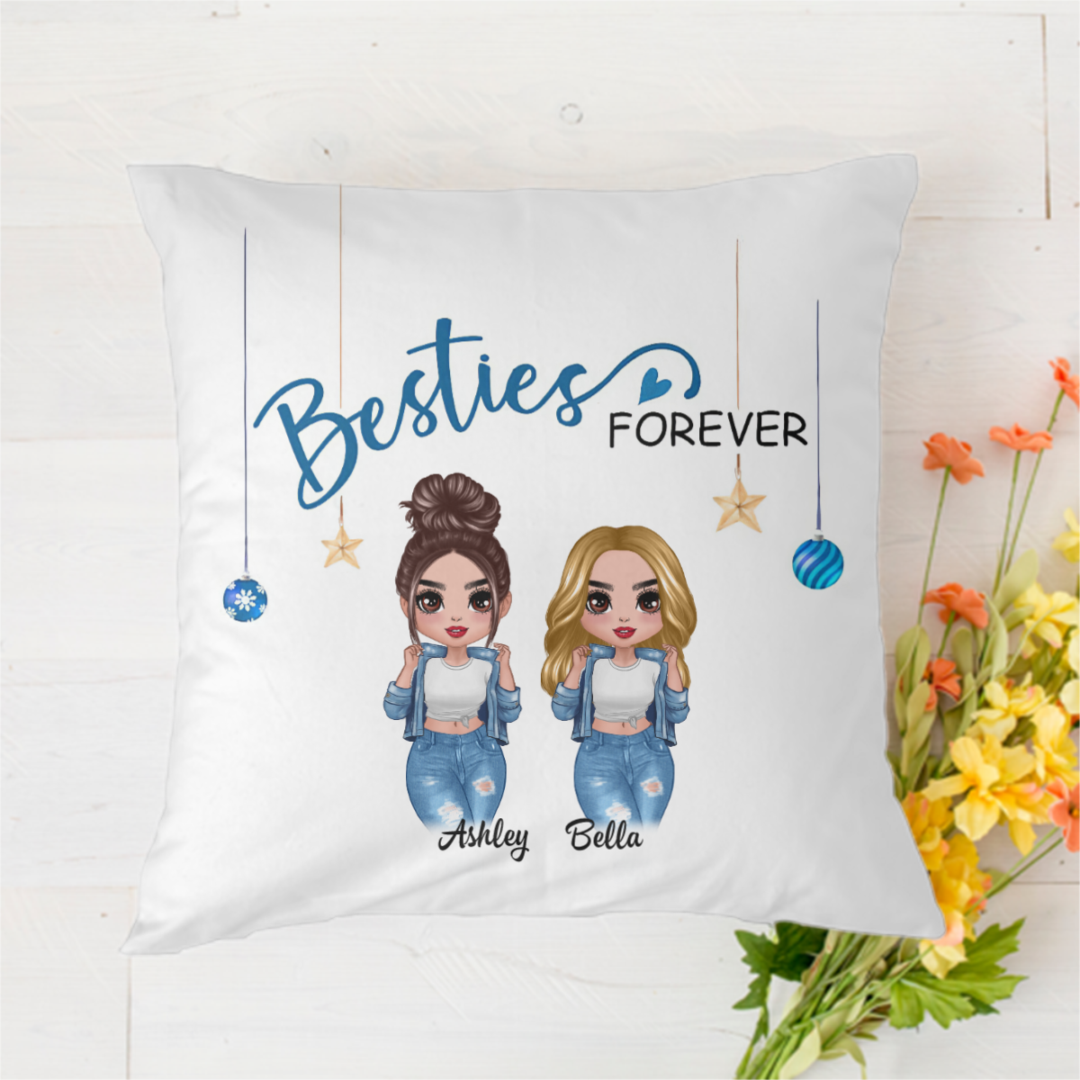 Cool Doll Besties Personalized Polyester Linen Pillow