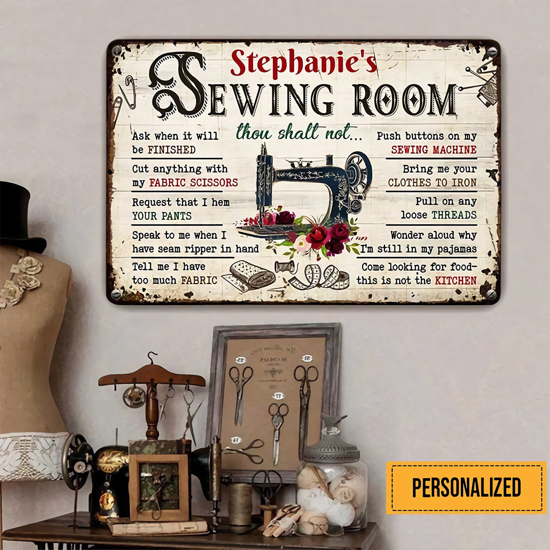 Personalized Sewing Room Rules Metal Signs