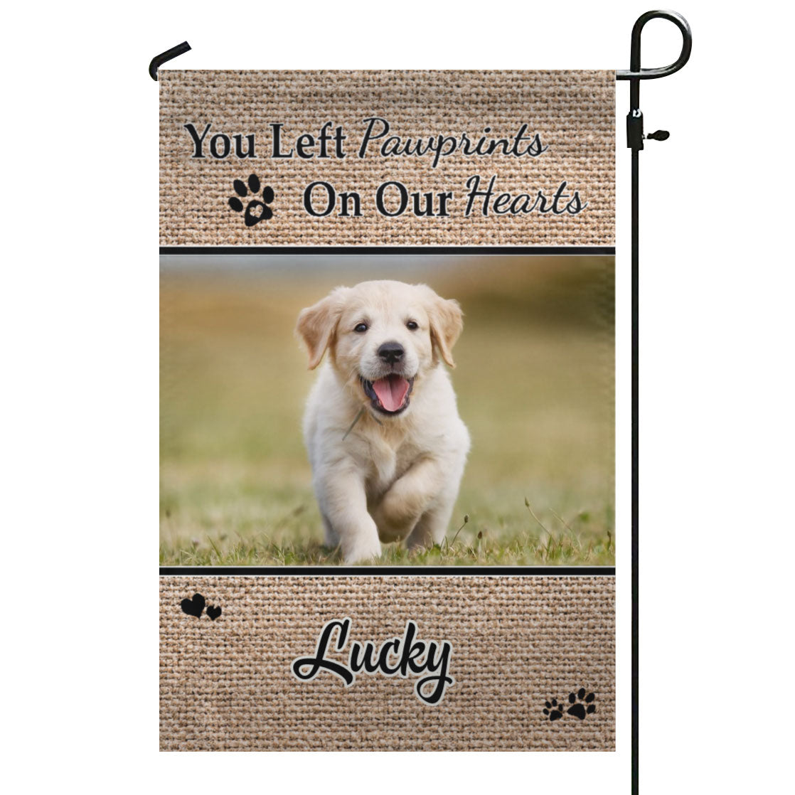 Pawprints on Our Hearts – Personalized Photo & Name – Garden Flag & House Flag