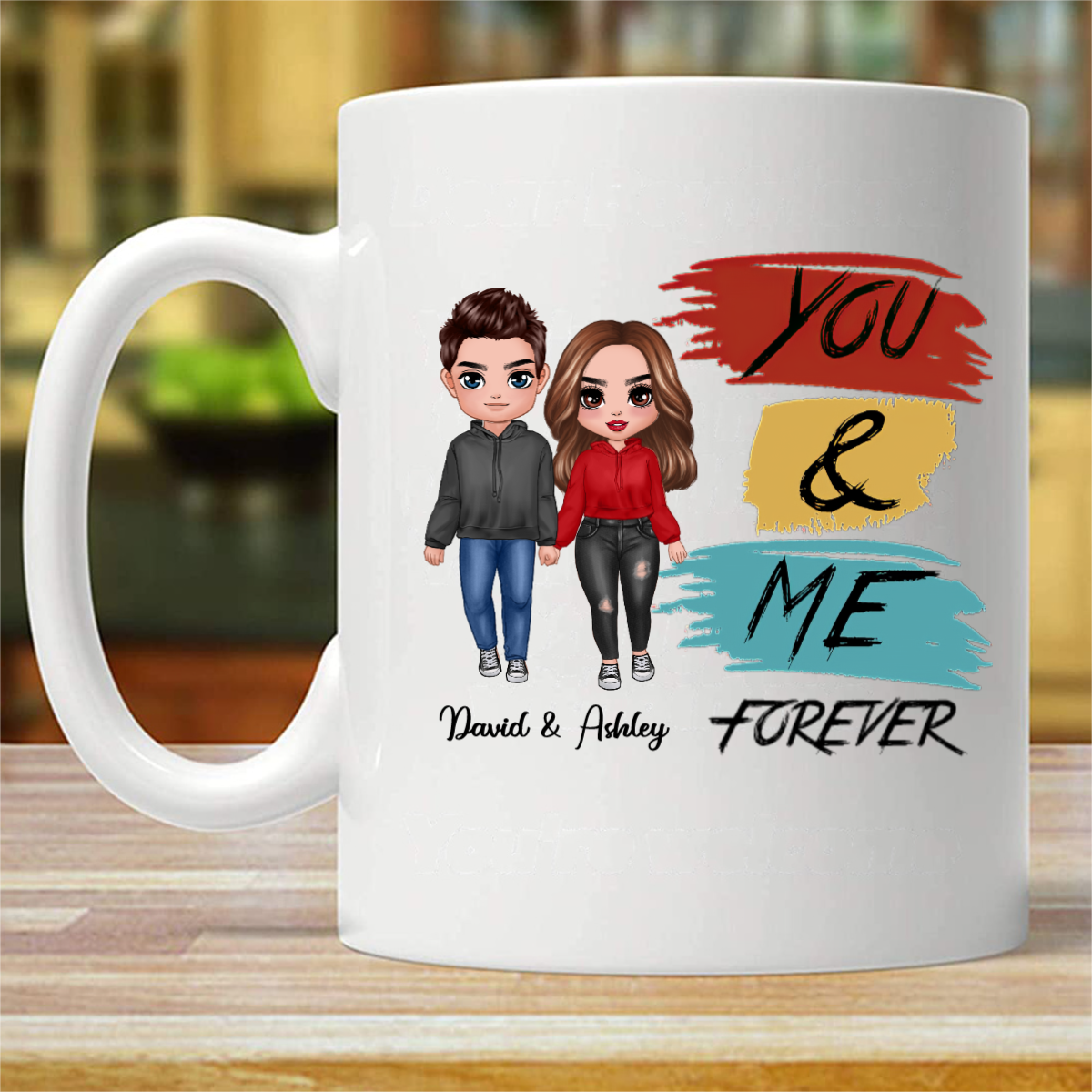 Doll Couple Kissing You & Me Valentine‘s Day Gift Personalized Mug (Double-sided Printing)