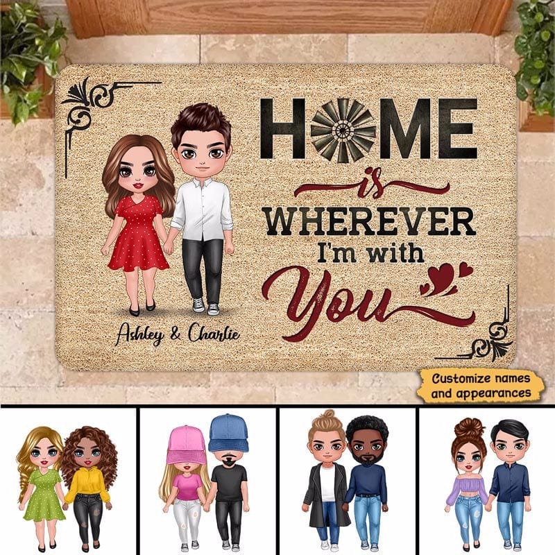 Home Is Where I'm With You カップル用 パーソナライズド ドアマット