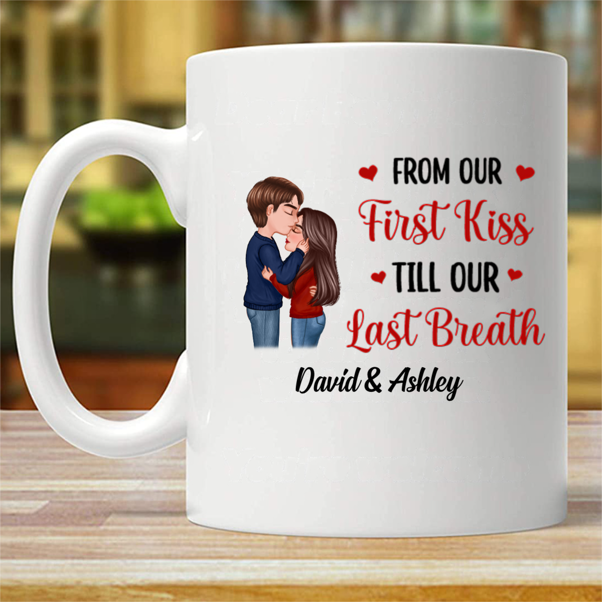人形 カップル キス 最初のキス 最後の息 バレンタインデー ギフト パーソナライズ マグカップ (両面印刷)
