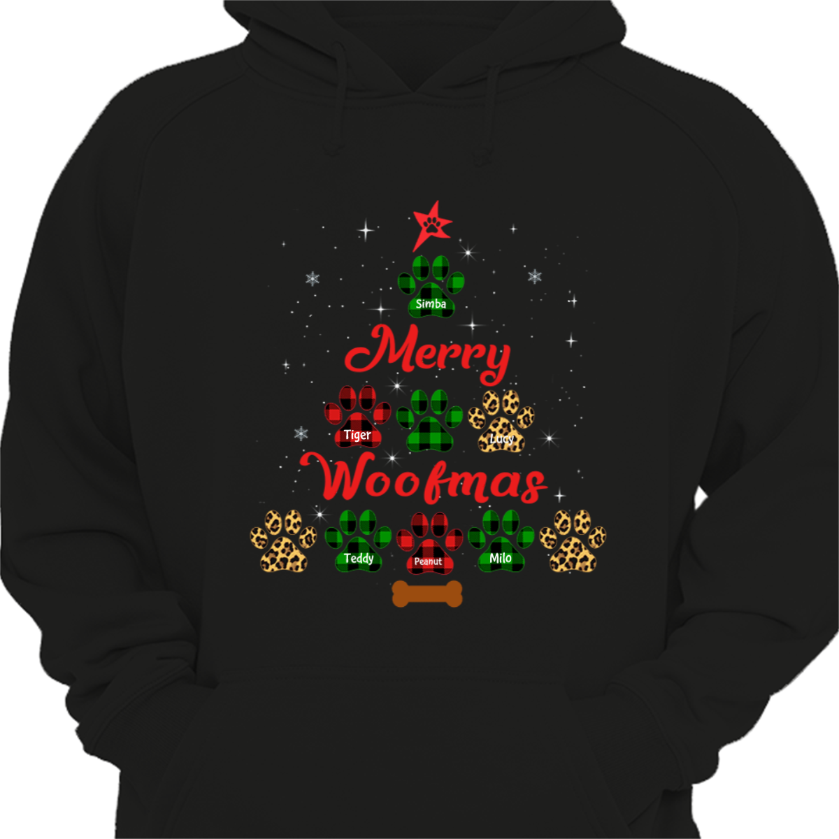 Dog Paws Christmas Tree Personalized Hoodie Sweatshirt