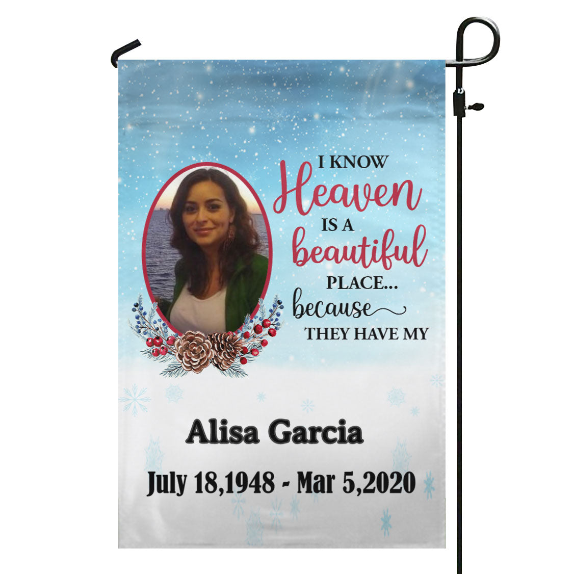 Berry Frame Heaven Is Beautiful Place Photo Personalized Memorial Garden & House Flag