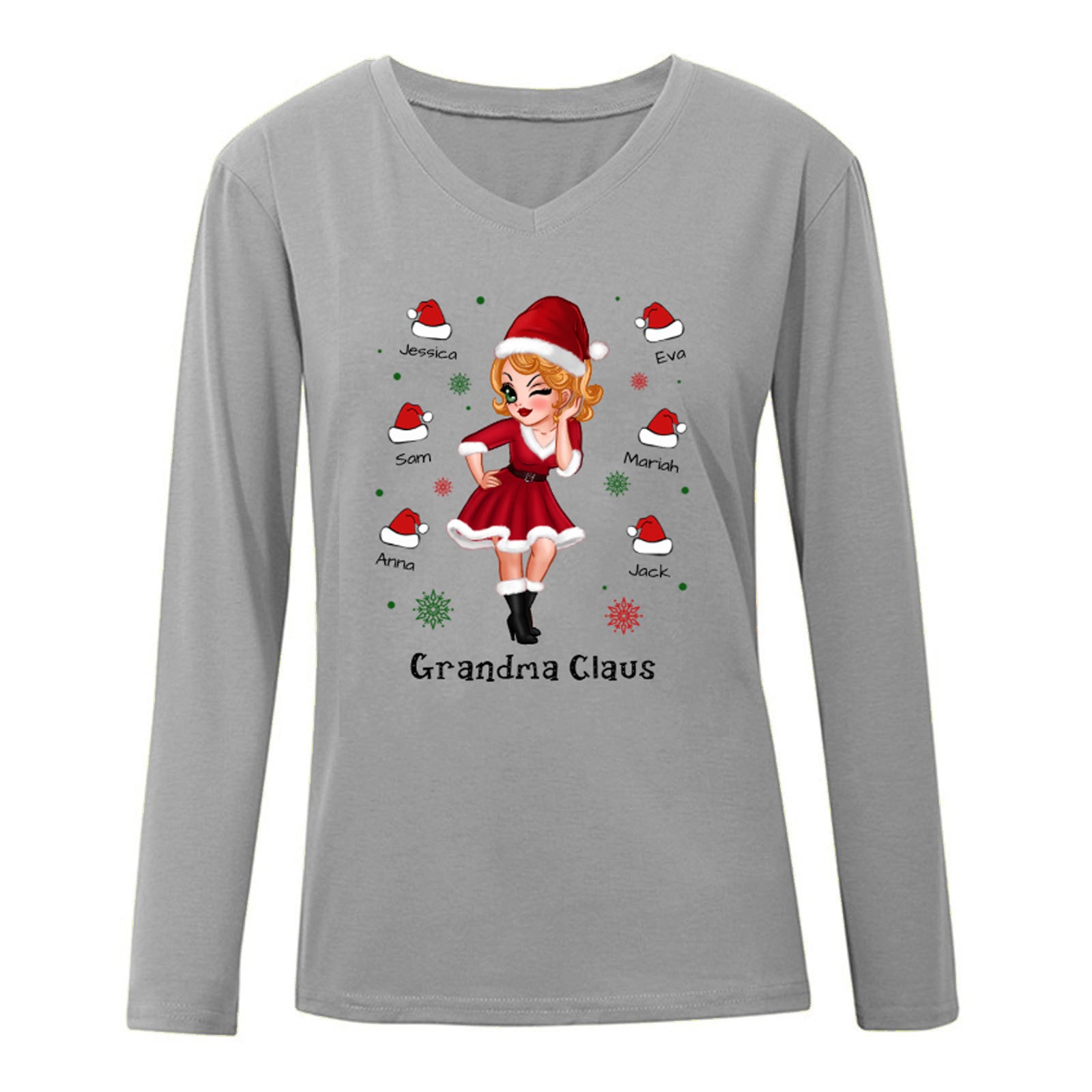 Pretty Woman Grandma Claus Personalized Long Sleeve Shirt