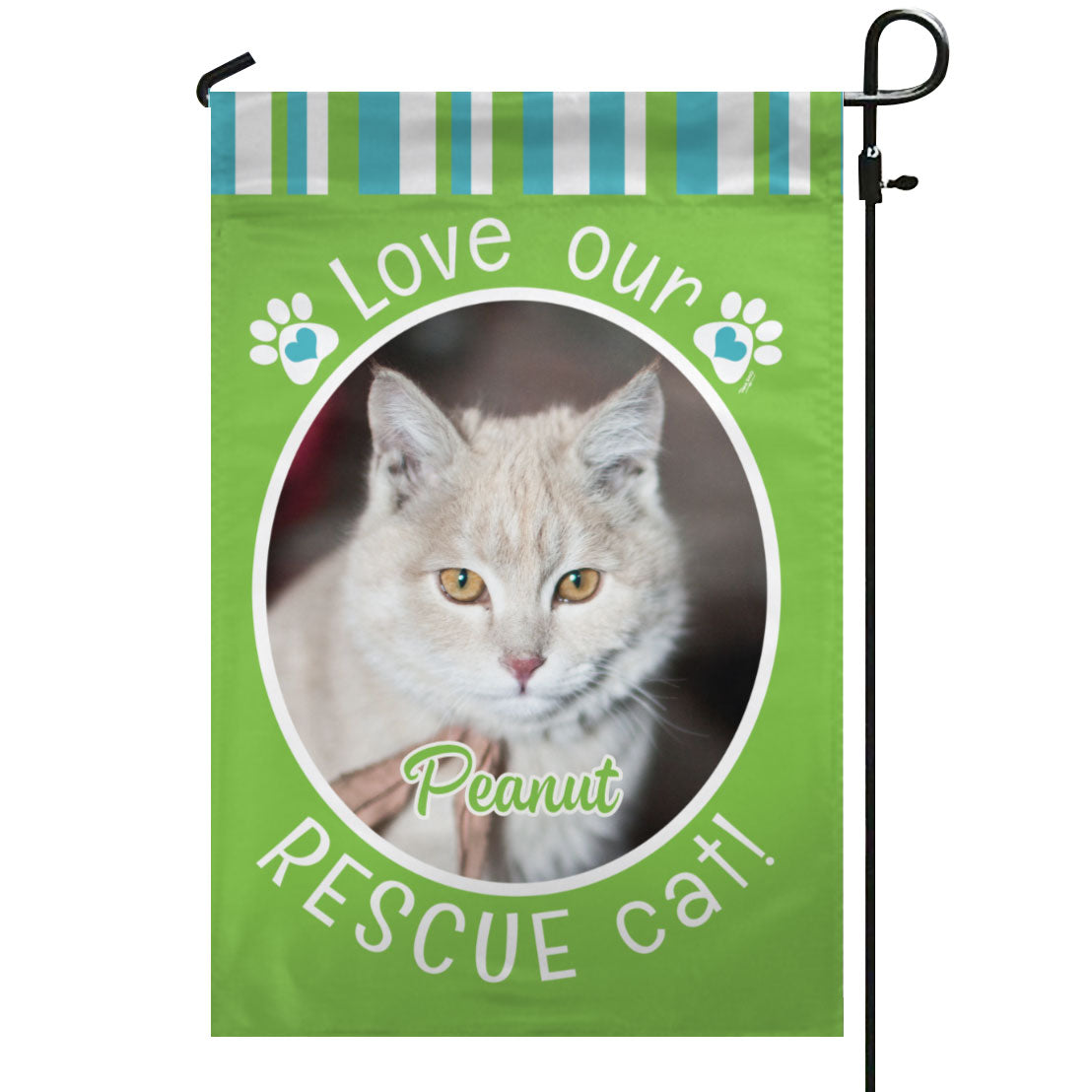 Rescue Cat Green – Personalized Photo & Name – Garden Flag & House Flag