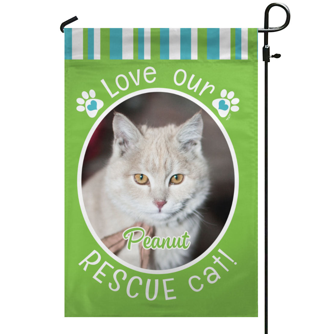 Rescue Cat Green – パーソナライズされた写真と名前 – 庭の旗と家の旗
