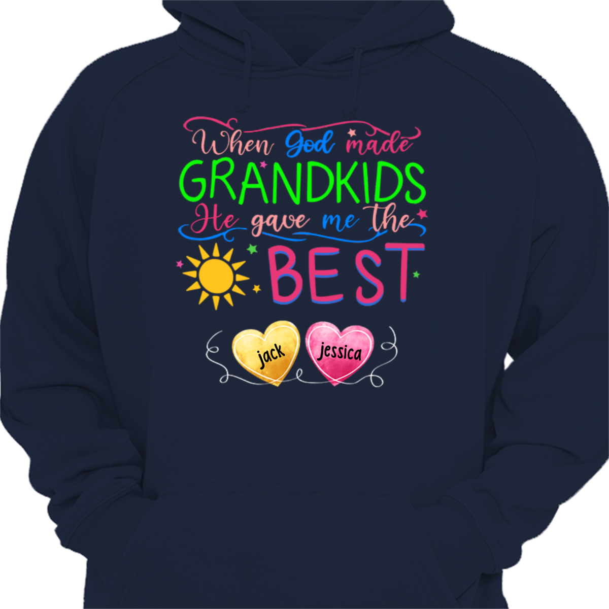 God Gave Me The Best When Made Grandkids Grandma Grandpa Personalized Hoodie Sweatshirt