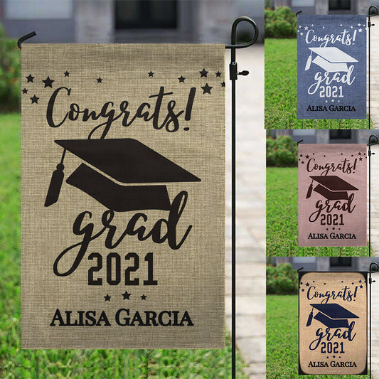 Personalized Congrats Grad Burlap Garden Flag