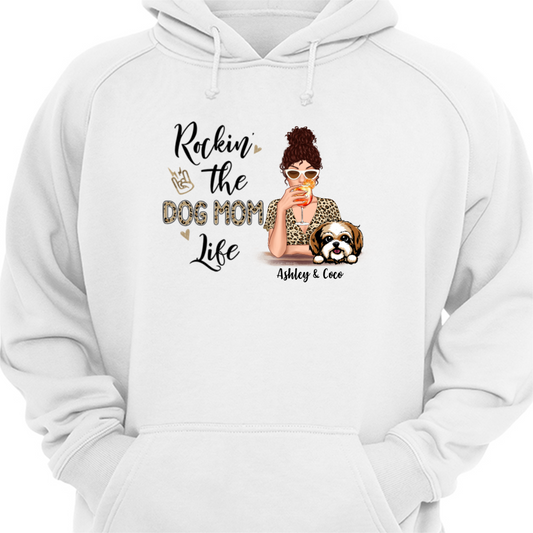 Rockin‘ Dog Mom Leopard Personalized Hoodie Sweatshirt