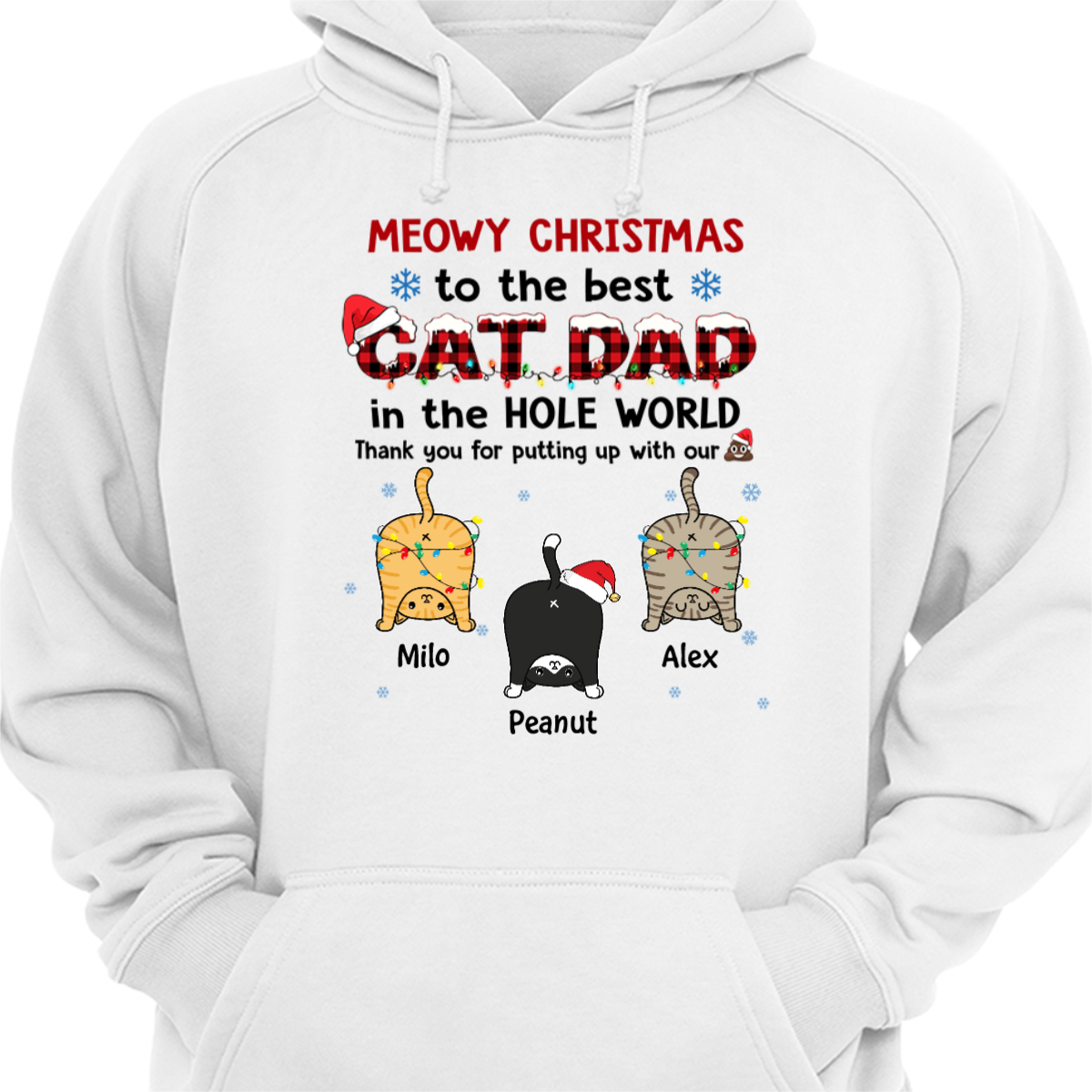 猫のお尻 ありがとう ママ パパ クリスマス パーソナライズド パーカー スウェットシャツ