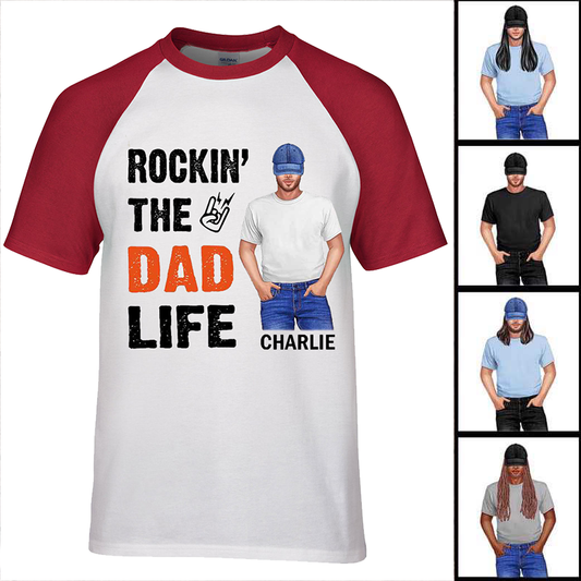 Cool Dad Rockin The Dad Life パーソナライズされたラウンドネックベースボール T シャツ