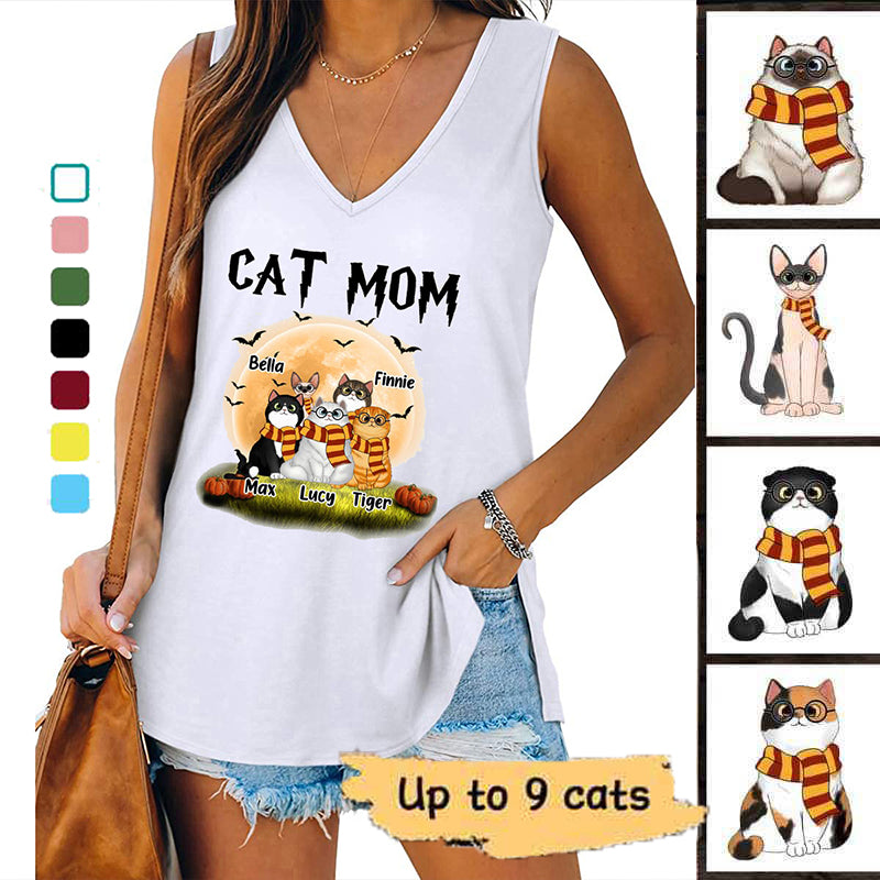 ハロウィン HP Cat Mom Fluffy Cat パーソナライズド タンクトップ