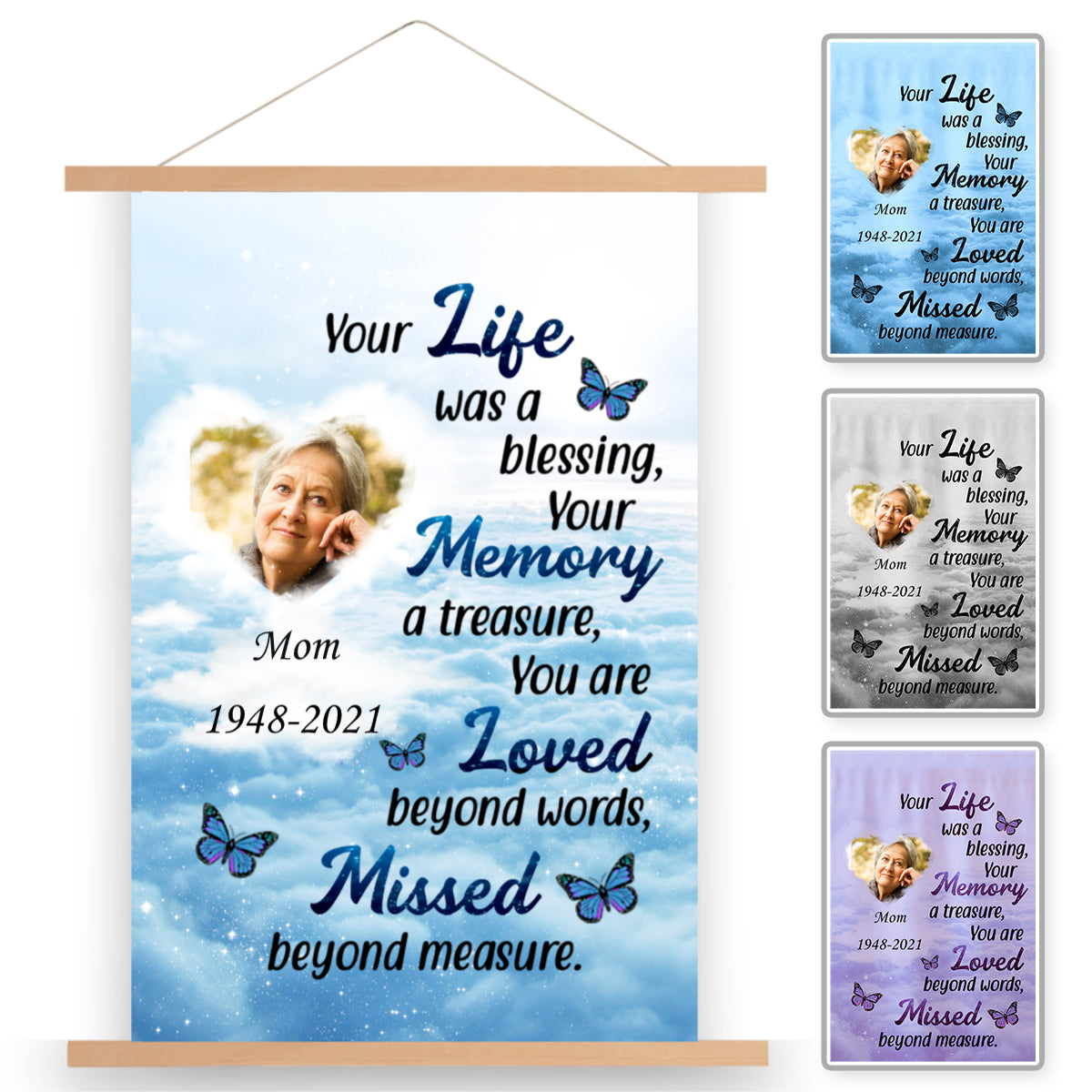 Your Life Was A Blessing Personalized Memorial Scroll Painting With Wooden Poster Hanger