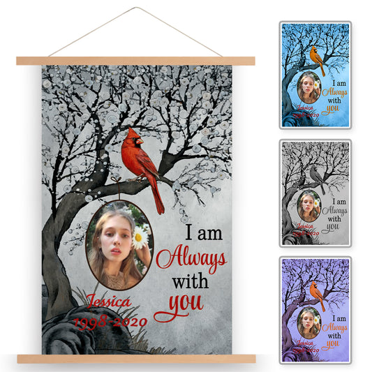 Always With You Blossom Tree Personalized Memorial Cardinal Scroll Painting With Wooden Poster Hanger