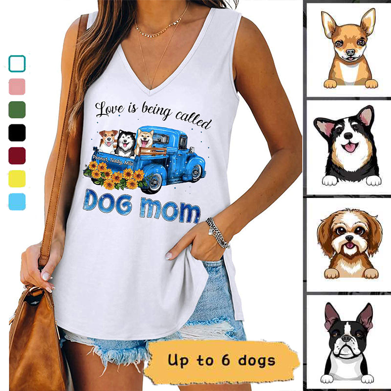 Blue Car Love Being Called Dog Mom Personalized Women Tank Top