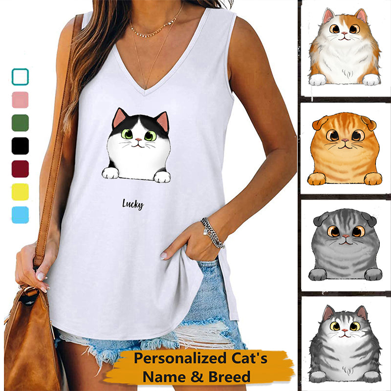 パーソナライズされた猫の名前と品種の女性のタンクトップとシャツ