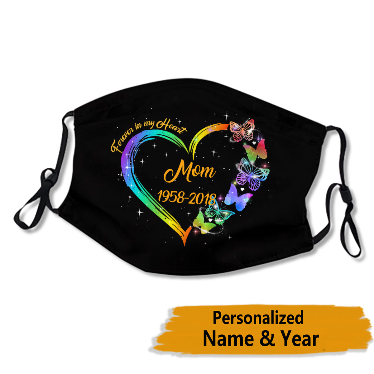 Butterflies Heart Memorial Personalized Name & Date Face Mask