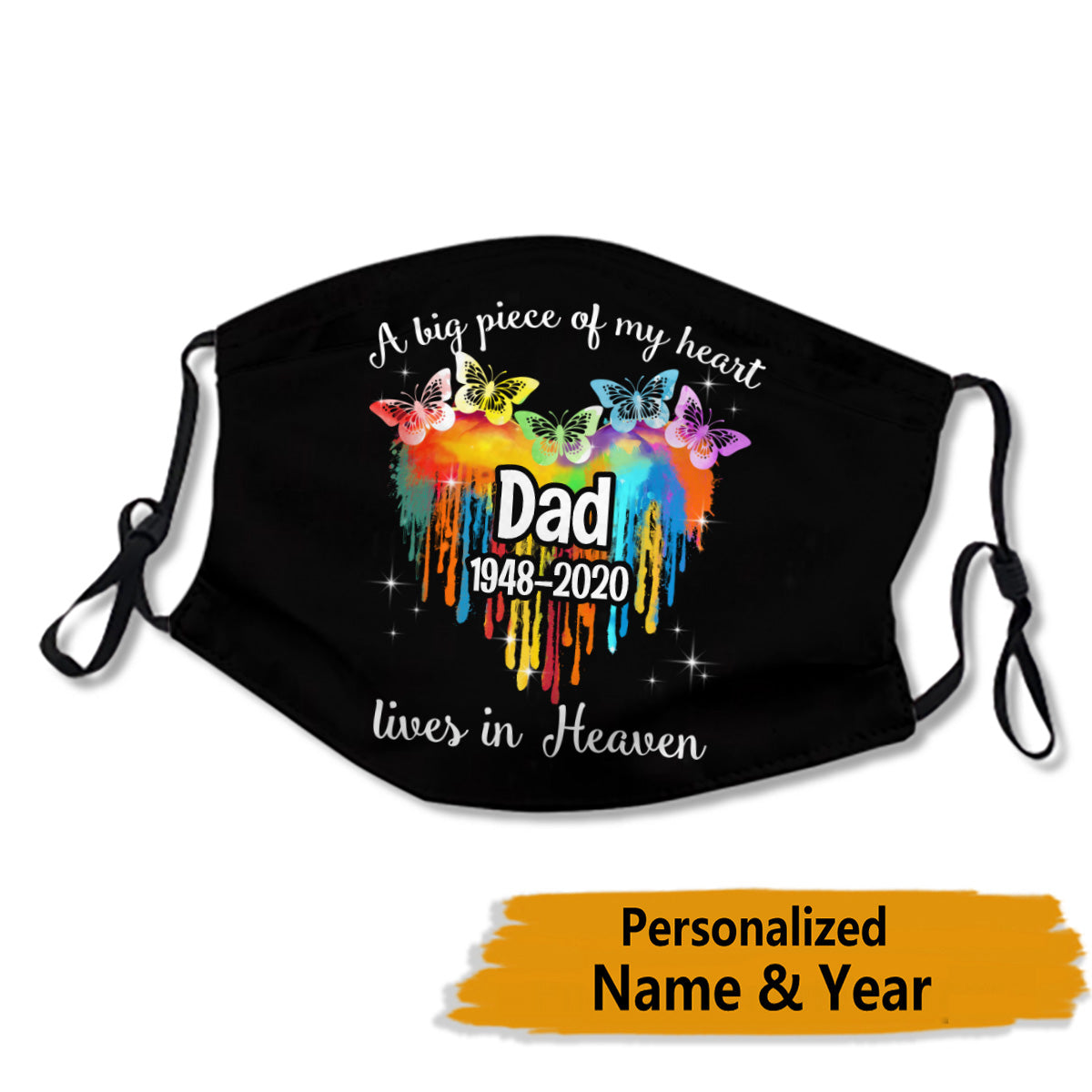 Colorful Butterfly Melting Heart Memorial Personalized Name & Year Face Mask