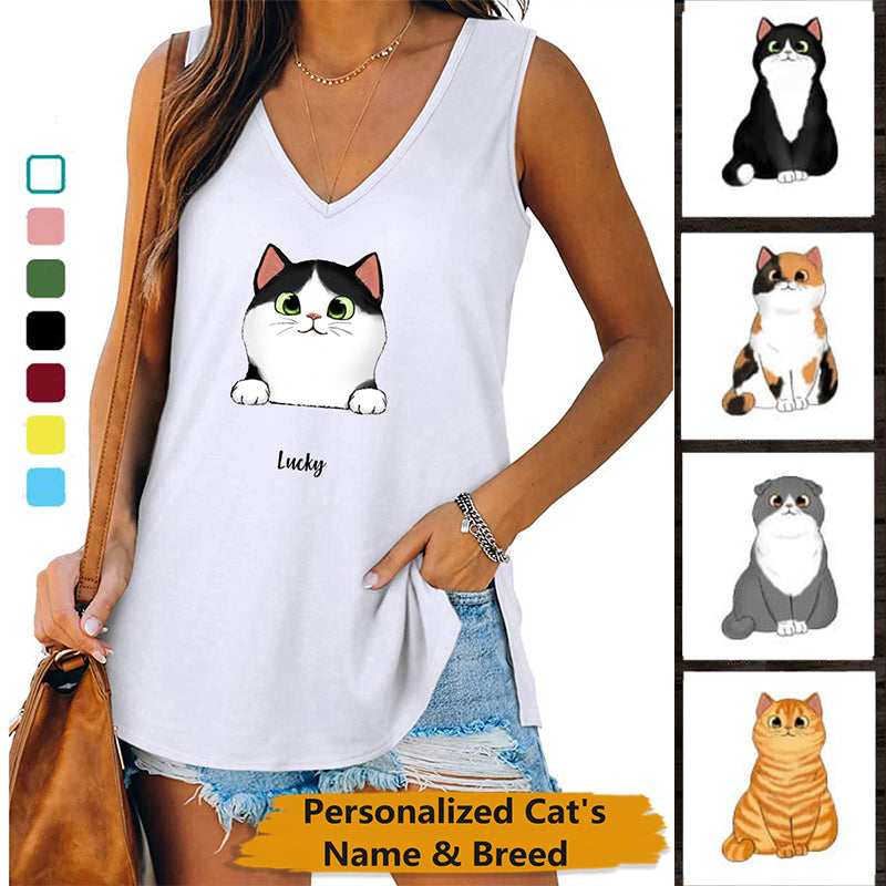 パーソナライズされた猫の名前と品種の女性のタンクトップとシャツ