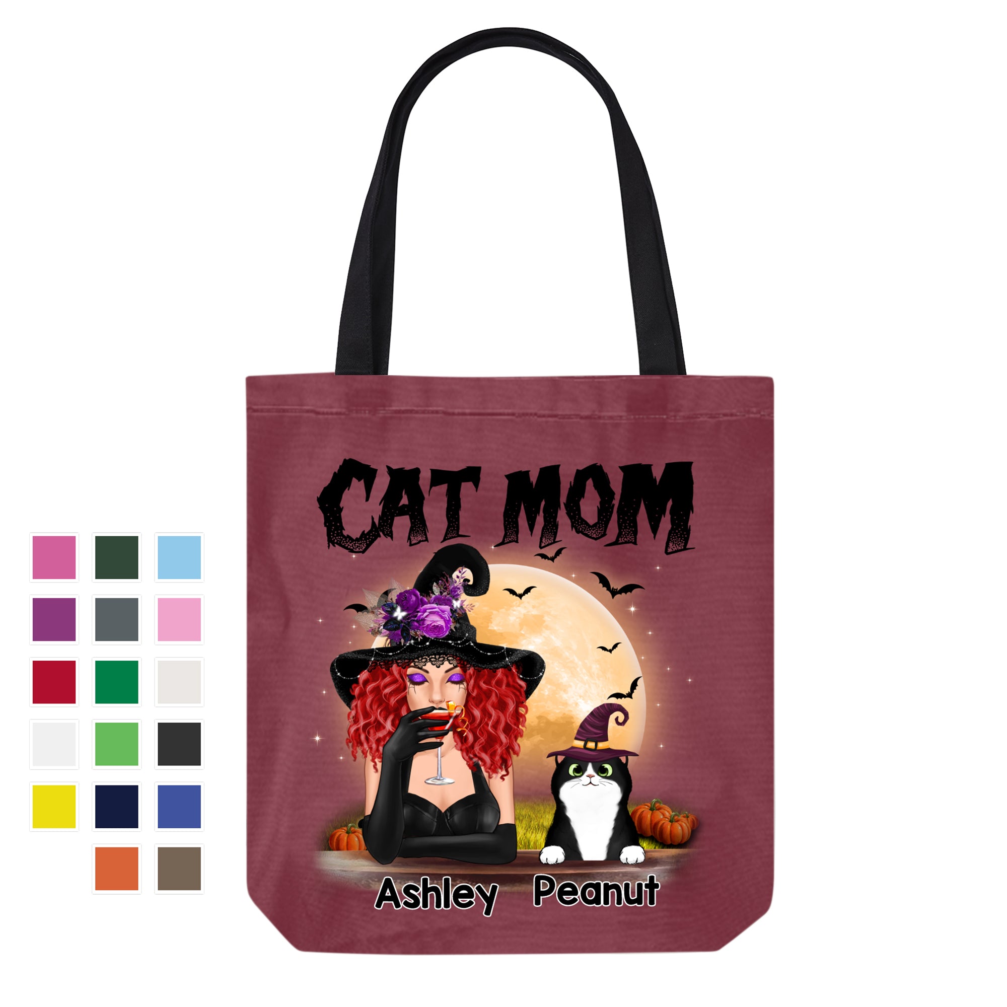 Halloween Witch Cat Mom Personalized Canvas Bag