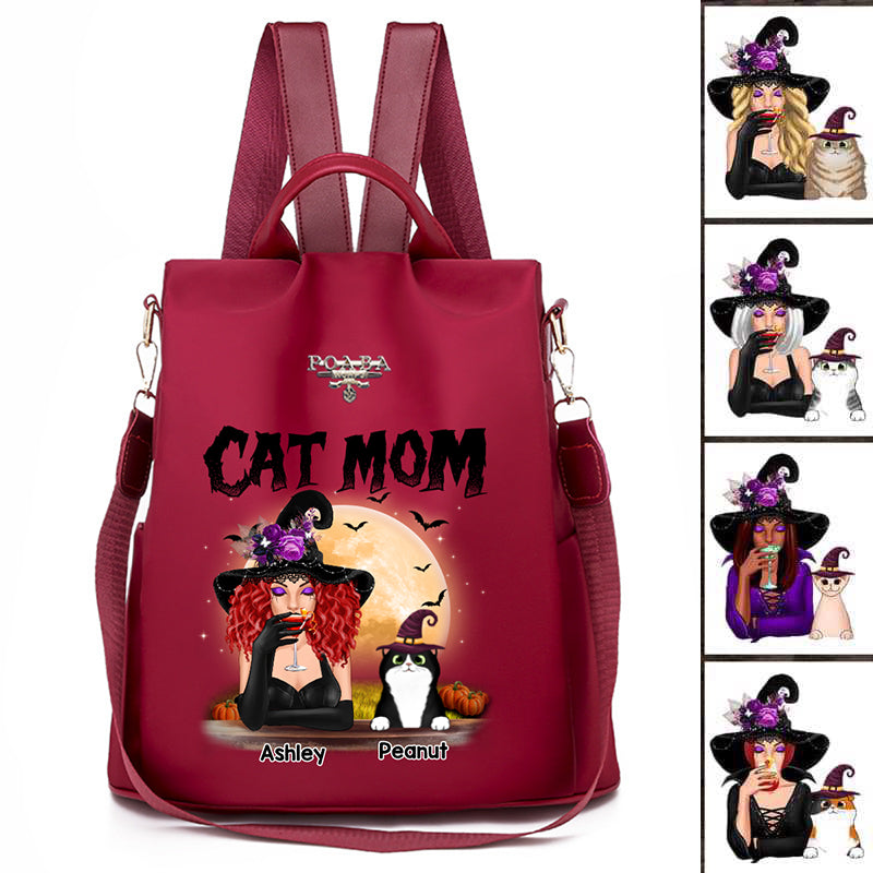 Halloween Witch Cat Mom Personalized Backpack