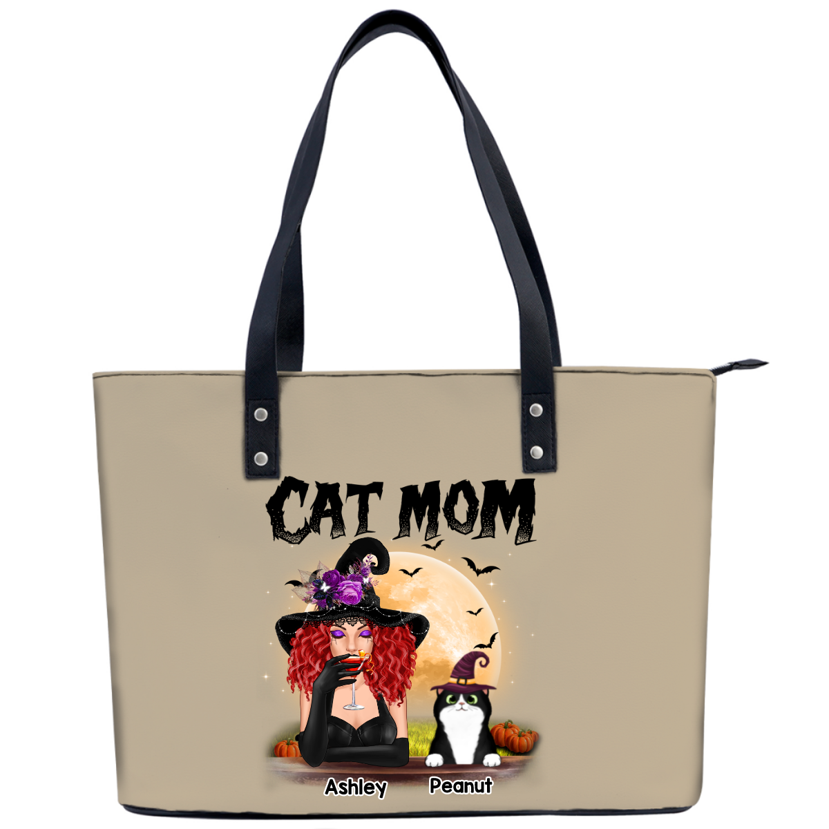 Halloween Witch Cat Mom Personalized Shoulder Bag