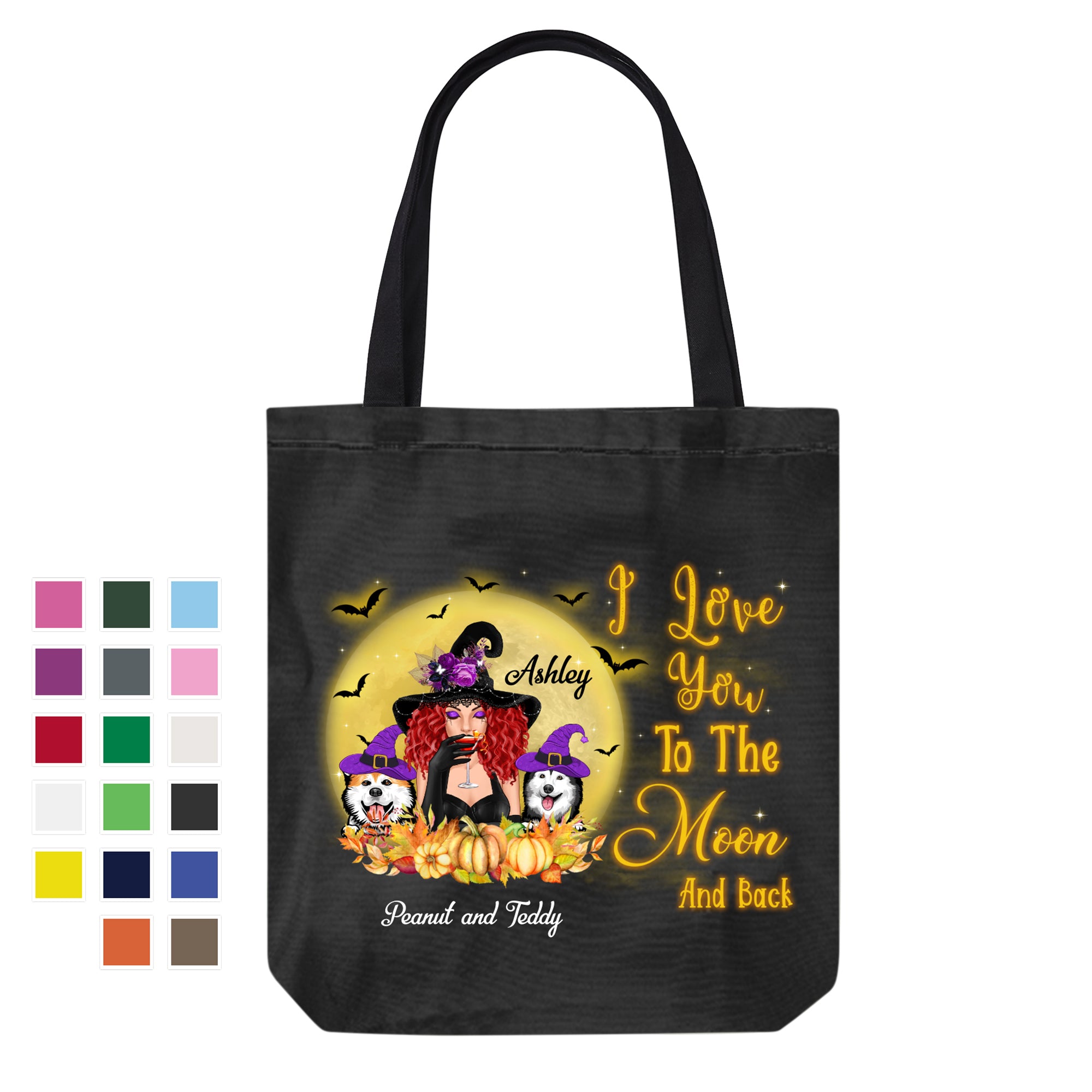 Witch Loves Dogs To The Moon And Back HLW Personalized Canvas Bag