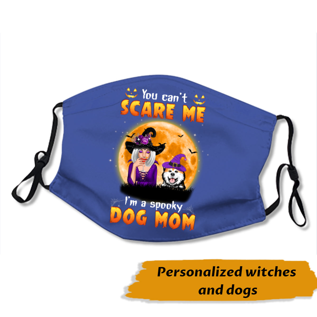 You Can't Scare Spooky Dog Mom パーソナライズド ハロウィン フェイスマスク