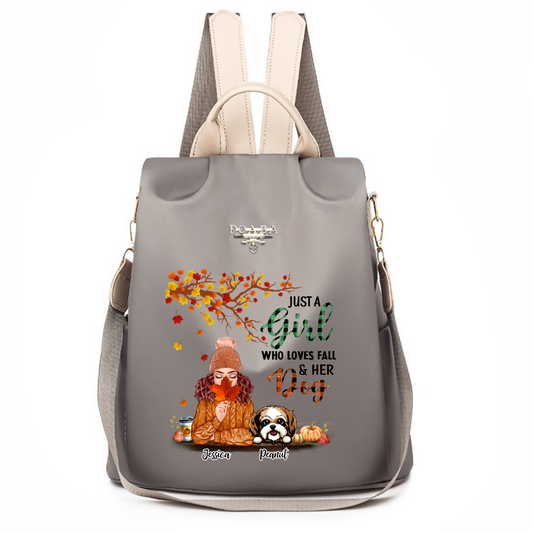 Just A Girl Loves Fall Season And Peeking Dogs Personalized Backpack