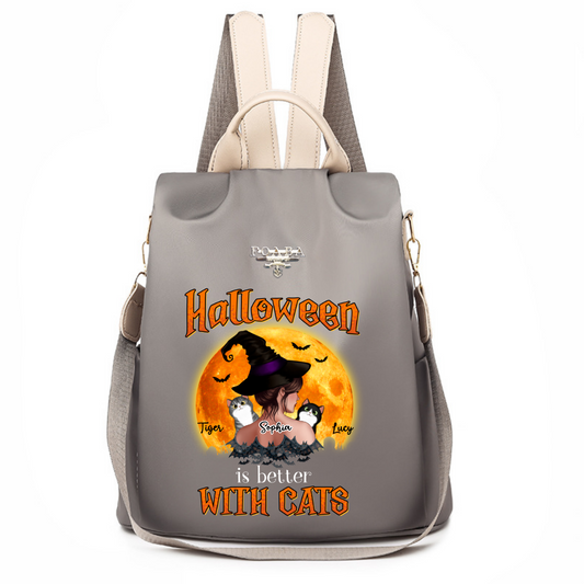 Cat Mom Witch Back View Personalized Backpack