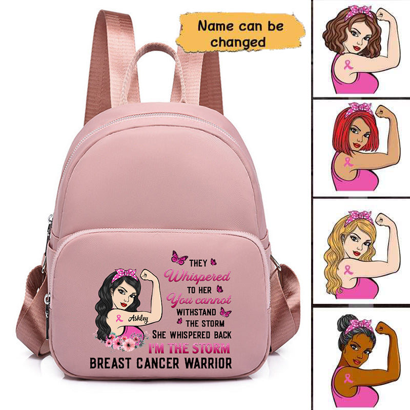 Breast Cancer Warrior The Storm Strong Woman Personalized Backpack