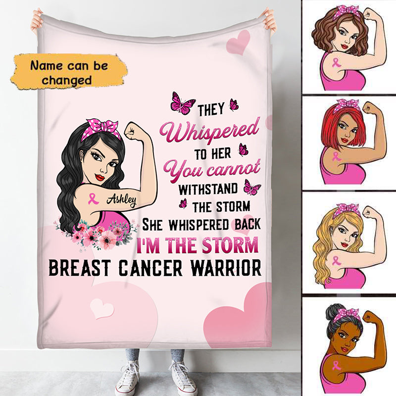 Breast Cancer Warrior The Storm Strong Woman Personalized Fleece Blanket