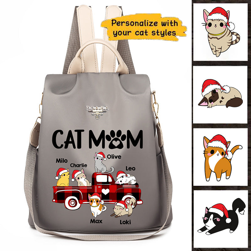 Cat Mom Plaid Christmas Truck Personalized Backpack