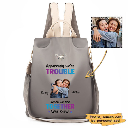 Trouble Besties Photo Personalized Backpack