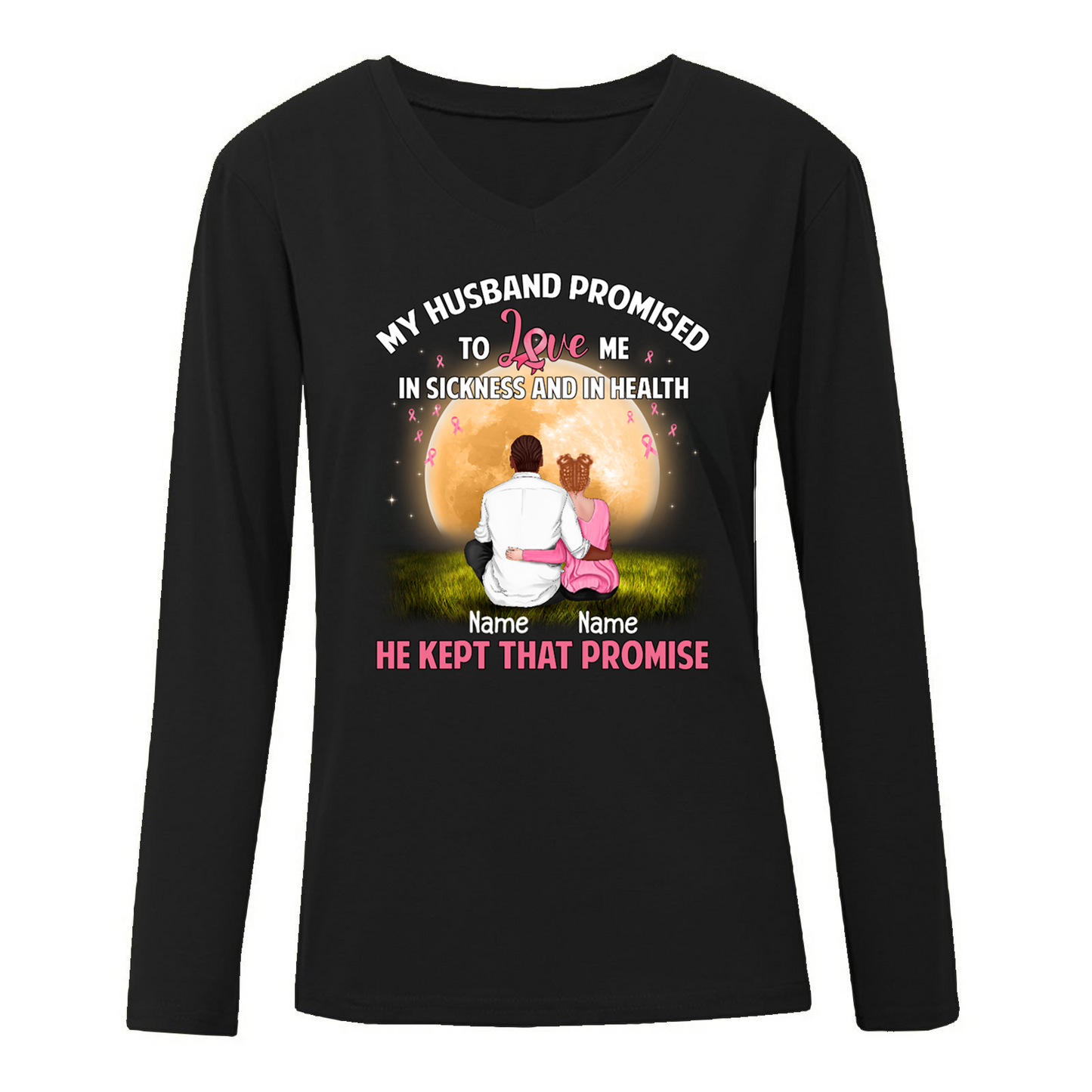 Breast Cancer Husband And Wife Personalized Woman Long Sleeve Shirt