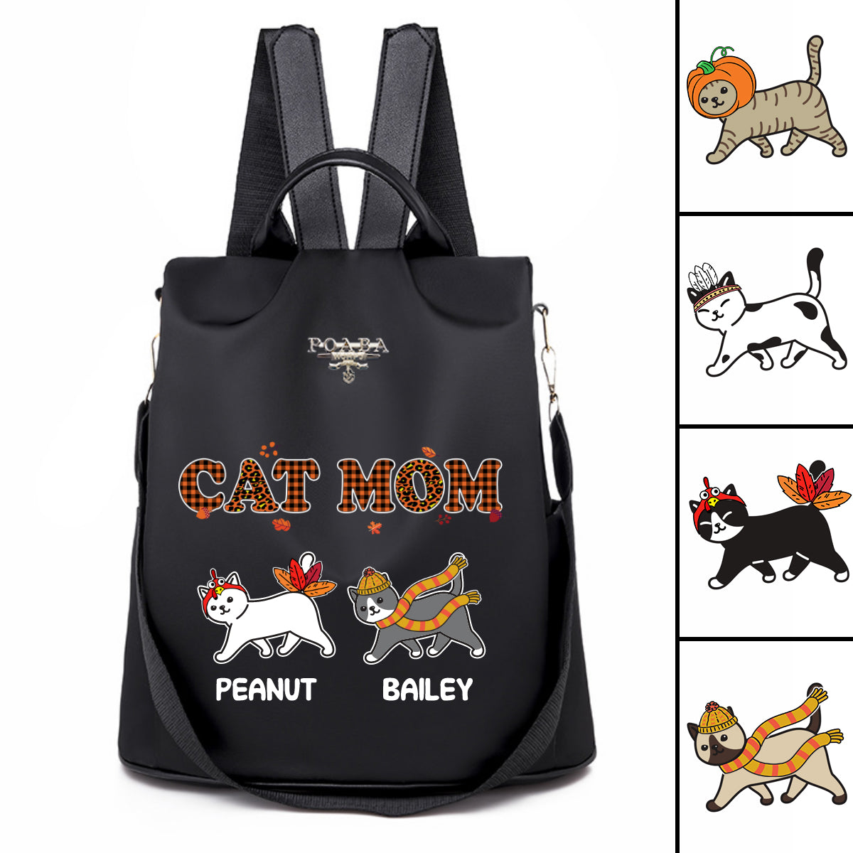 Cat Mom Thanksgiving Personalized Backpack