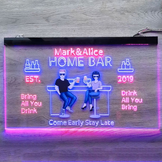 Personalized Words Home Bar Husband Wife - Couple Gift Acrylic LED Neon Light Sign